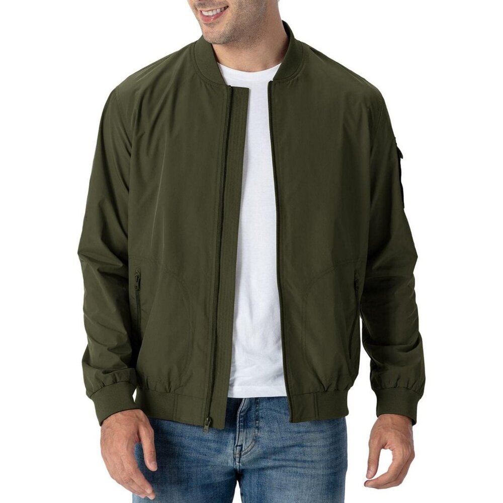 Men's 01 Green Army Bomber Jacket Causal Stylish Fashion Front Zippered Pockets